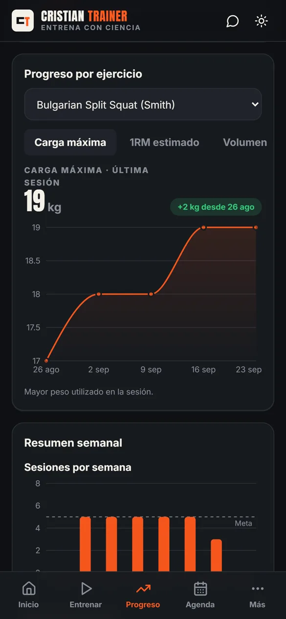 Gráfico de progreso de carga en un ejercicio